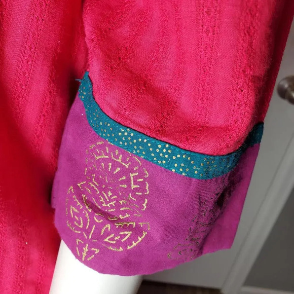 Beautiful Fuscia Cotton Kurti Tunic Sequin Embellished Women's Size XL 101cm - Picture 16 of 16